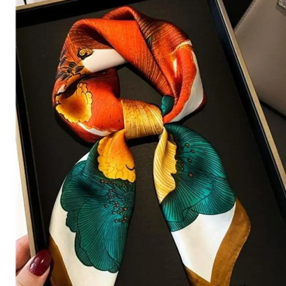 Hair Bandanas Scarf Lightweight Fashion Neck Silk Satin Head Floral Print